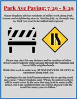 Park Ave Paving, Detours: 7/29 - 8/29